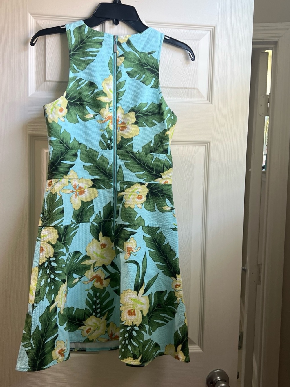 CeCe Aqua Floral Tropical Fit-and-Flare Mini Dress